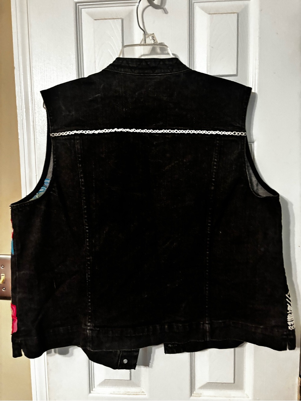 Chico's Black Denim Vest with Cream Embroidery Accents - Picture 2 of 3